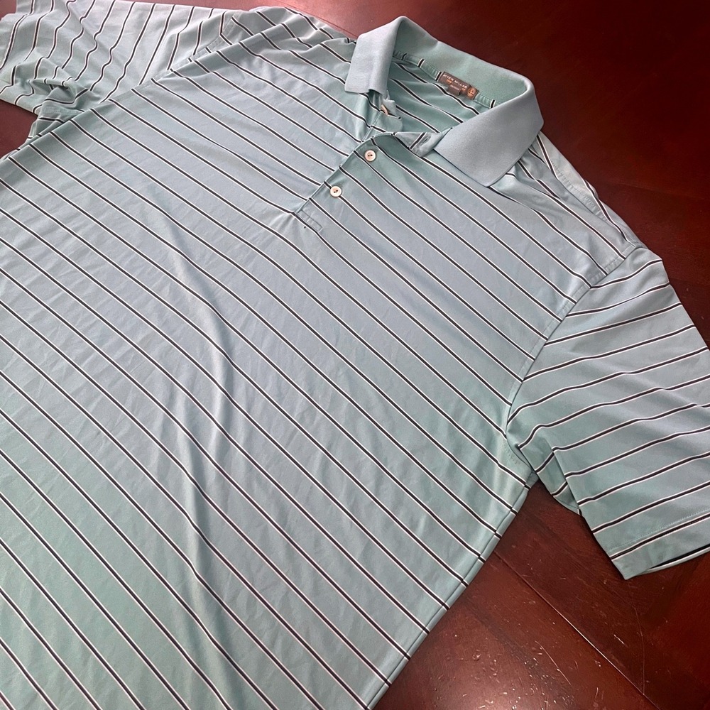 Peter Millar Polo Shirt Mens XL Sage Green Striped Summer Comfort Golf Top Polo